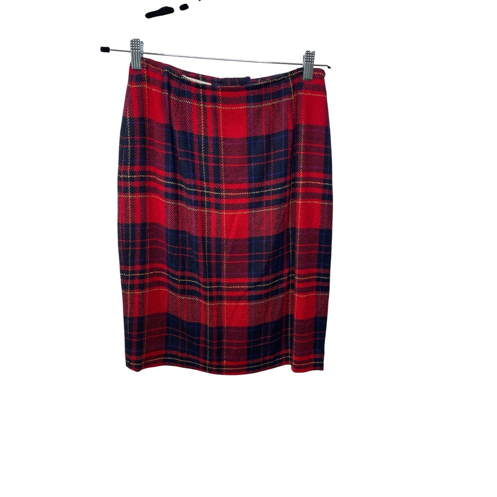 Vtg Liz‎ Claiborne Red Plaid Wool Blend Pencil Skirt 8 Dark Academia Preppy Rory